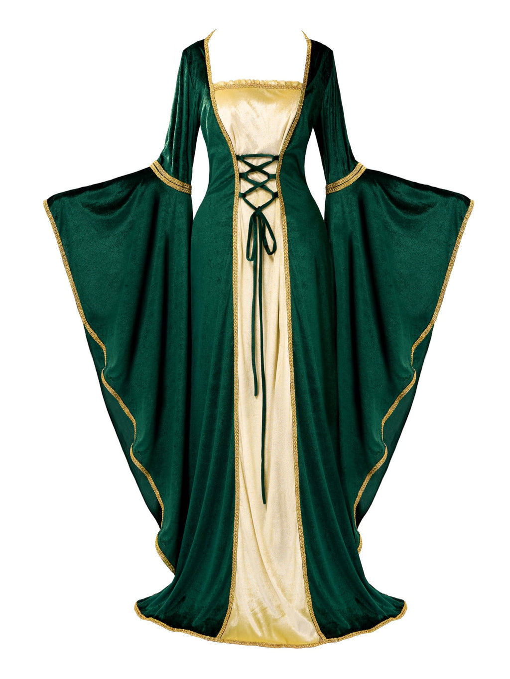 Robe Renaissance Irlandaise Verte - Costume Médiéval Encolure Carrée