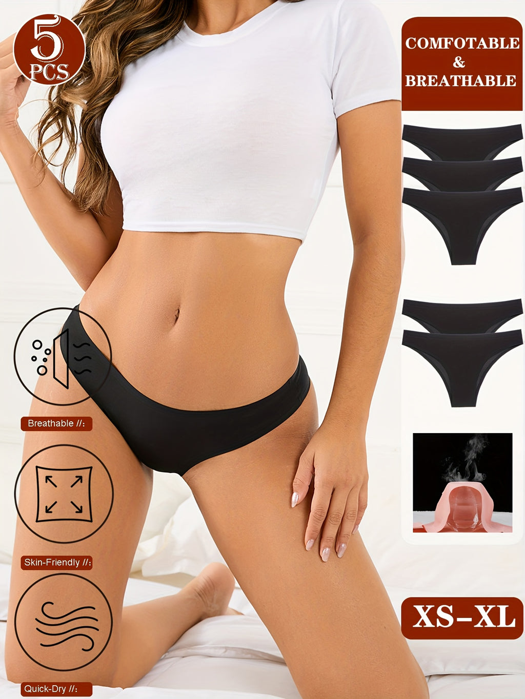 Lot 5 Culottes Bikini Femme Seamless - Respirantes Séchage Rapide Confort