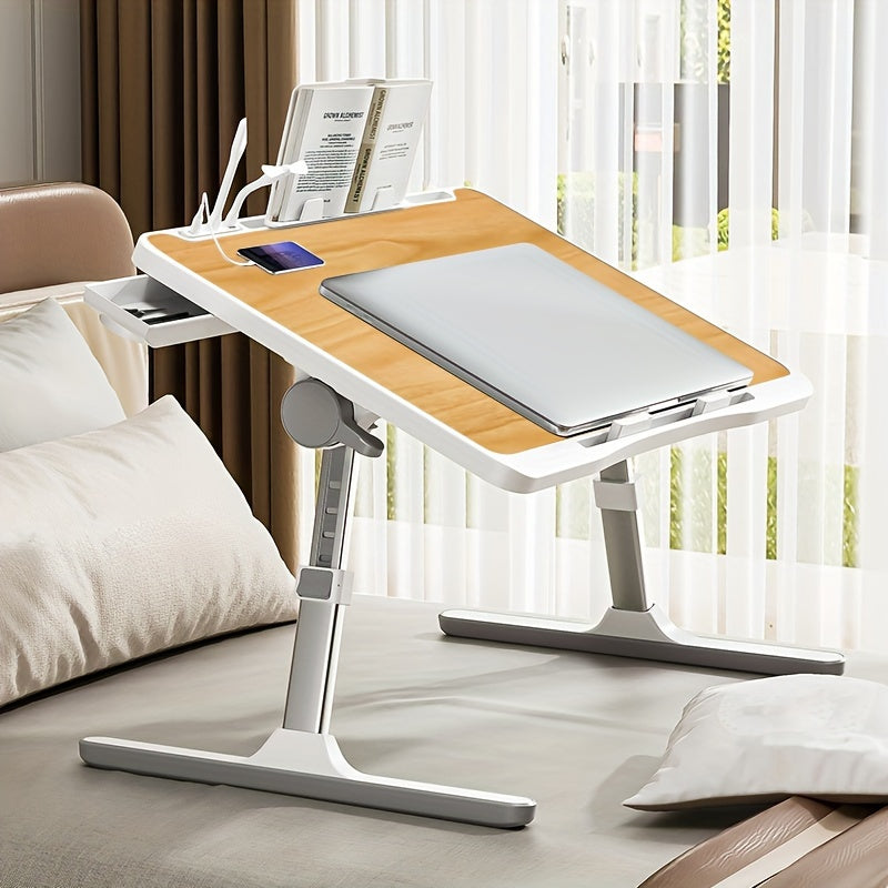 Table Laptop Pliable Lit Hauteur Ajustable - Bureau Ergonomique Tiroir Rangement