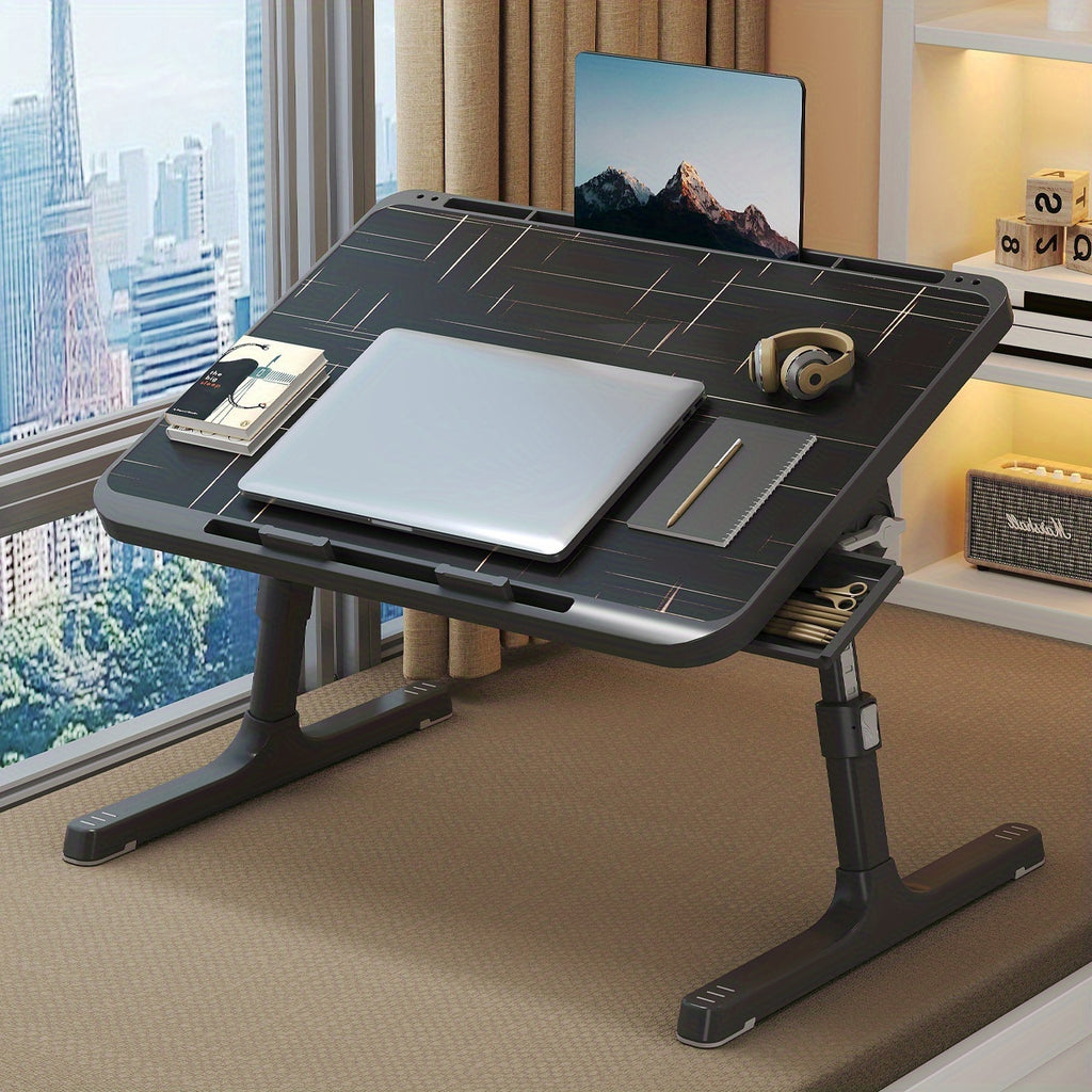 Table Laptop Pliable Lit Hauteur Ajustable - Bureau Ergonomique Tiroir Rangement