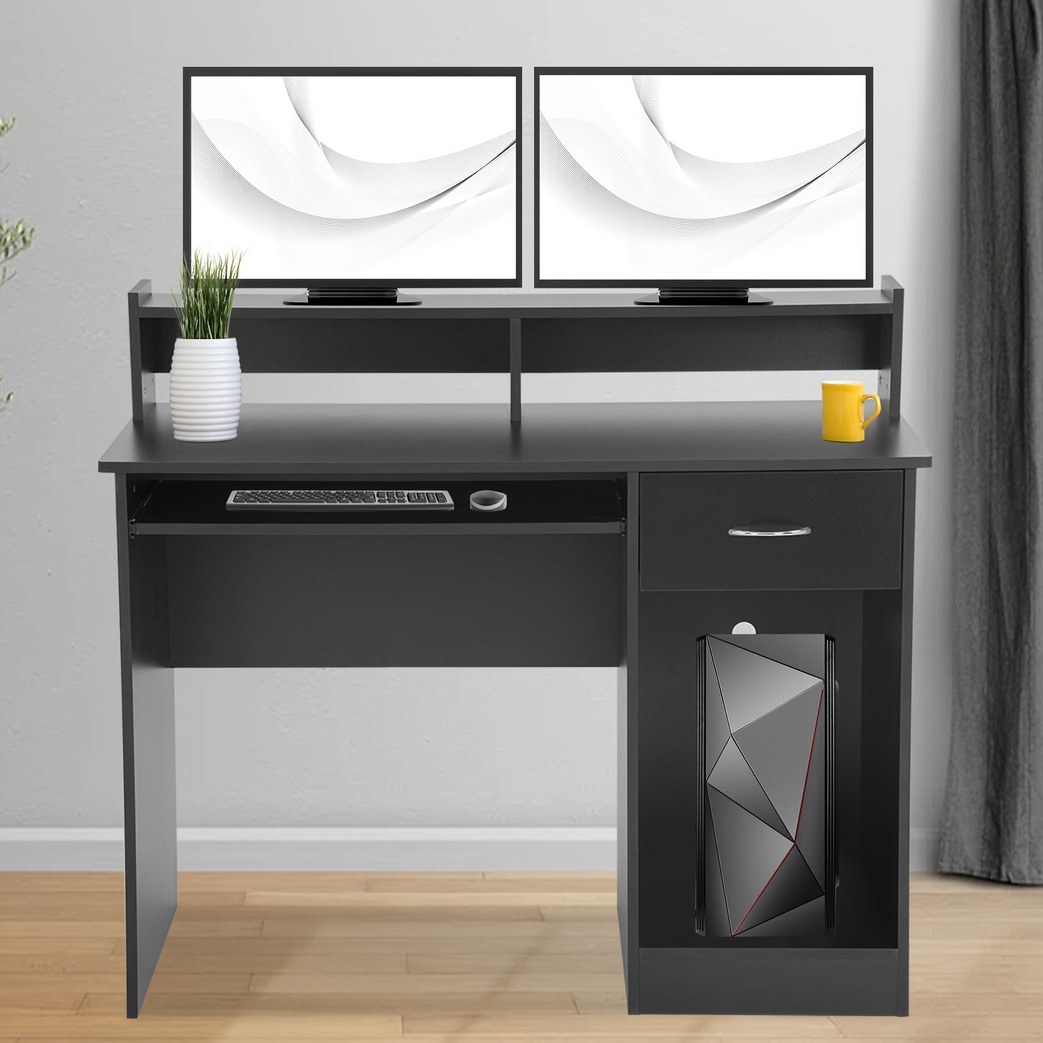 Bureau Ordinateur 43'' avec Tiroirs Plateau Clavier - Rangement Étagères Maison