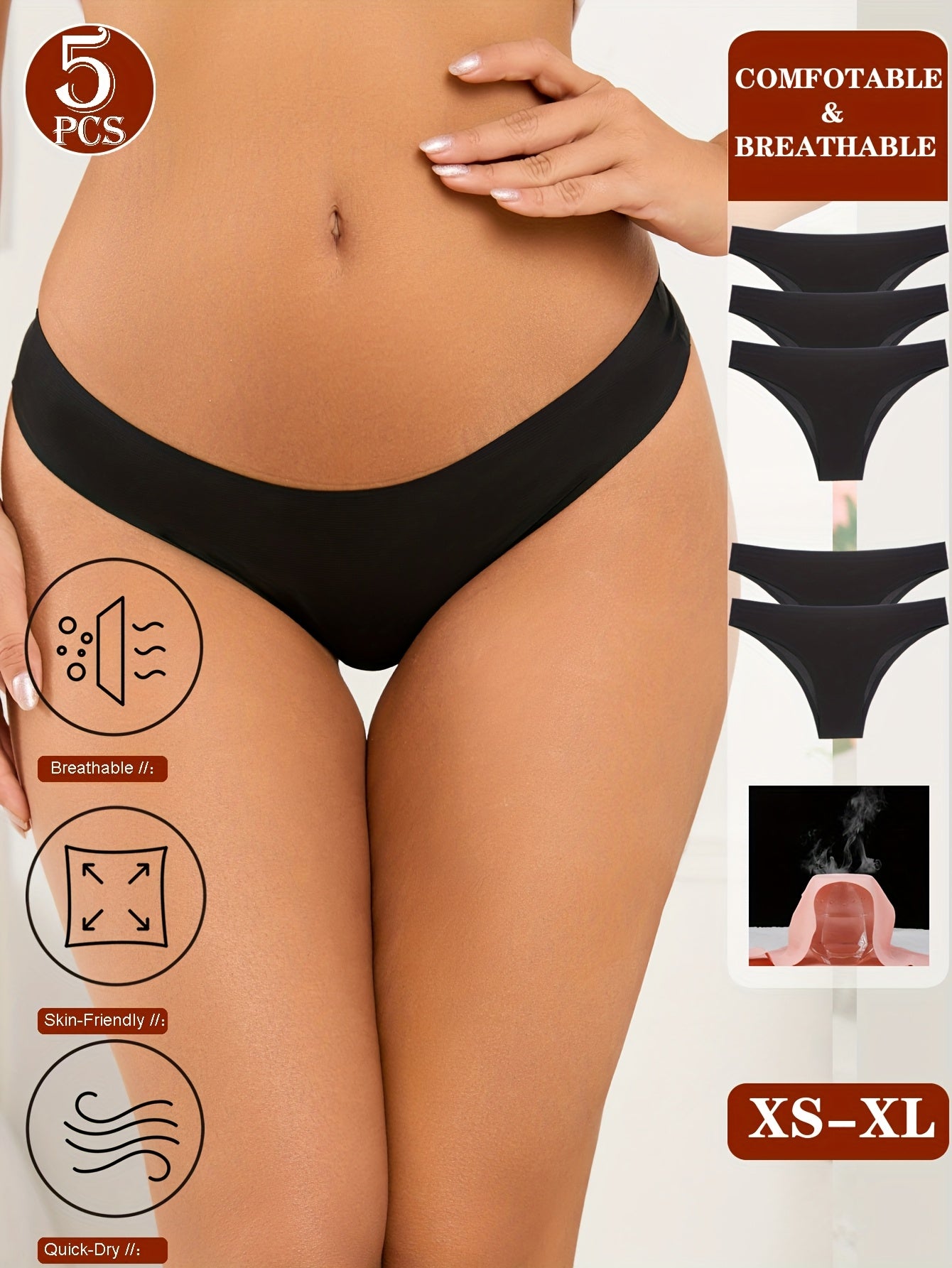 Lot 5 Culottes Bikini Femme Seamless - Respirantes Séchage Rapide Confort