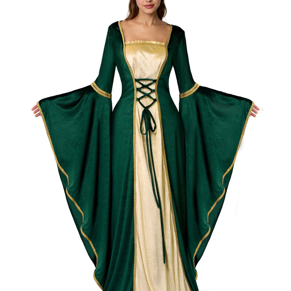 Robe Renaissance Irlandaise Verte - Costume Médiéval Encolure Carrée