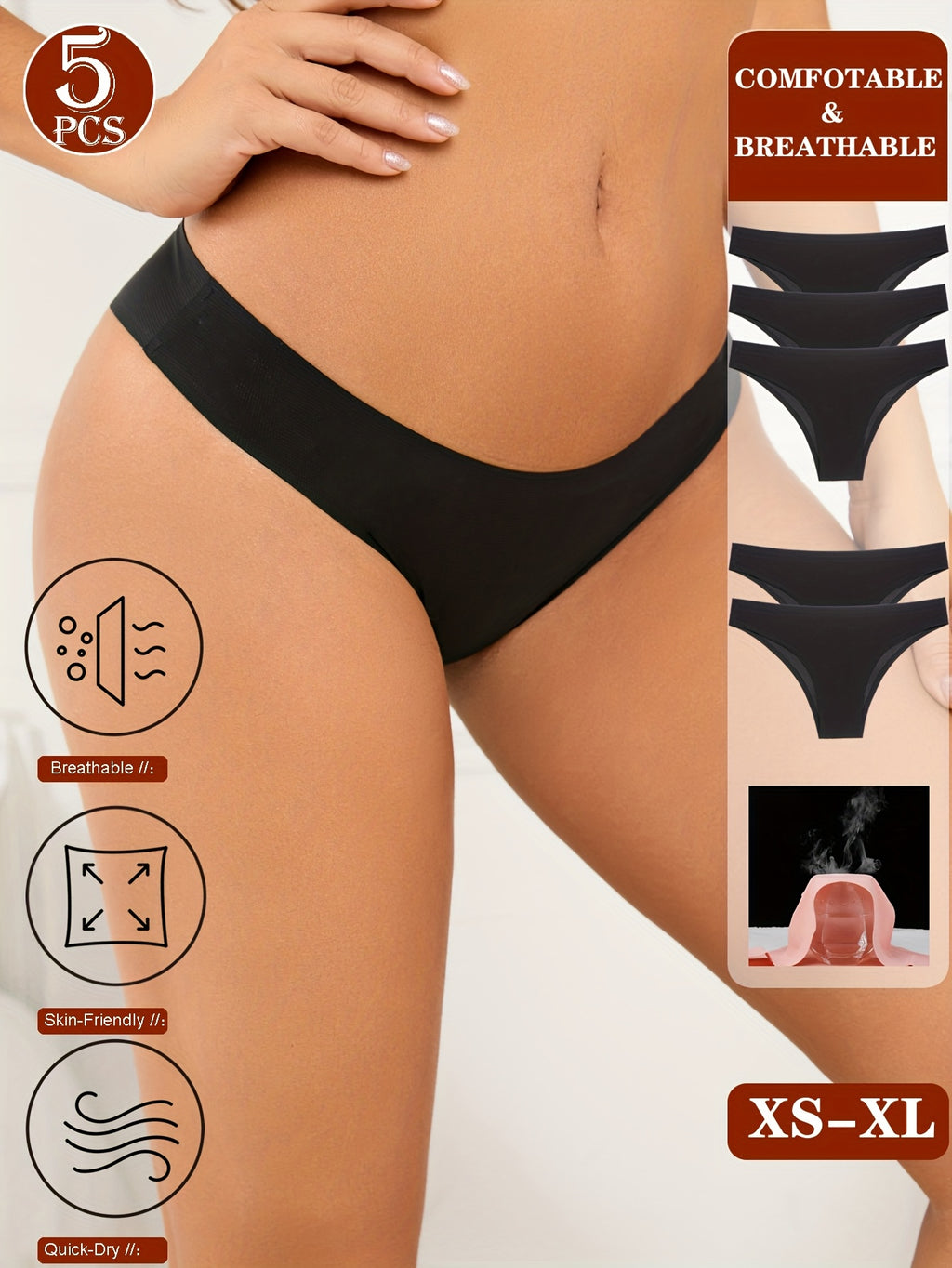 Lot 5 Culottes Bikini Femme Seamless - Respirantes Séchage Rapide Confort