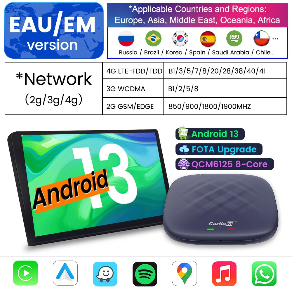 CarlinKit CarPlay Android 13 TV Box QCM6125 Octa-core Wireless CarPlay Android Auto Smart Car Ai Box for Video 4GLTE 6G 8G+128G