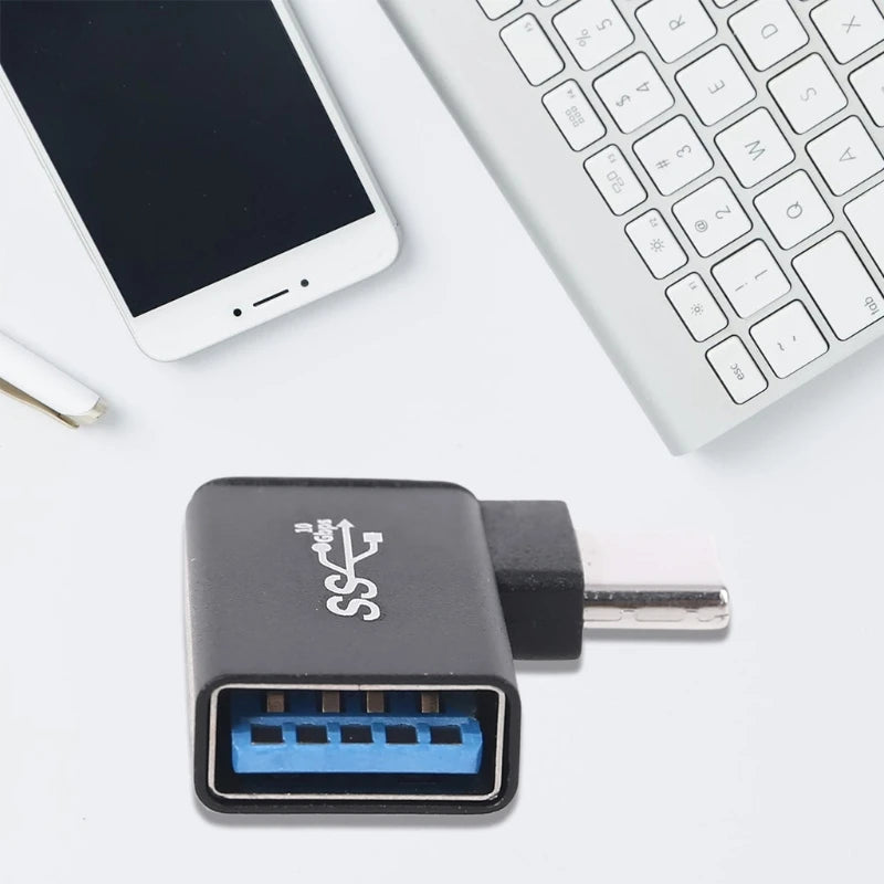 Adaptateur USB-C vers USB 3.0 Aluminium 90° - Convertisseur Type-C Mâle USB-A Femelle