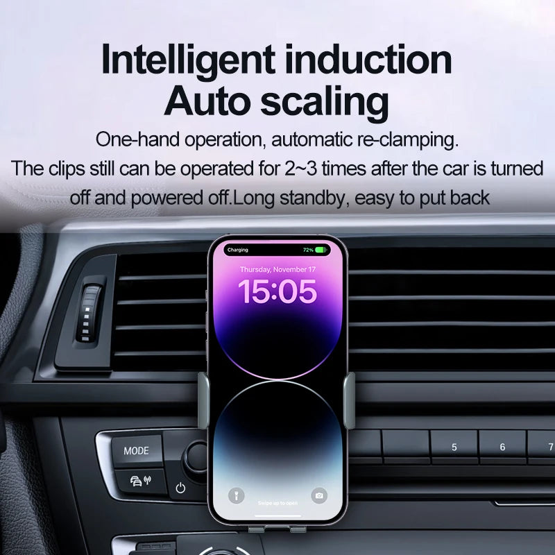 Support Auto Sans Fil avec Chargeur 15W (Wireless Car Charger Mount) - Noir