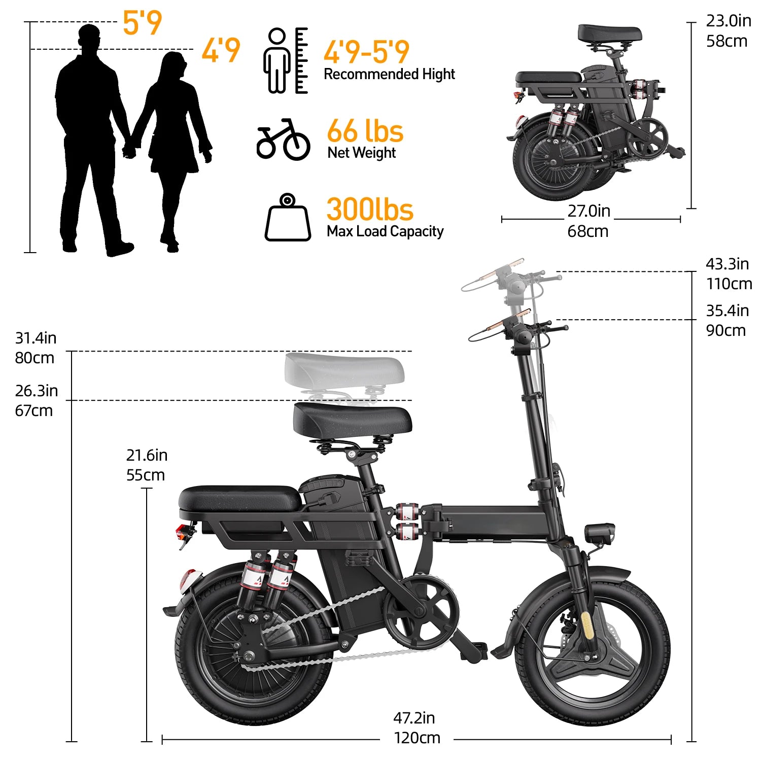 Vélo Électrique Pliable 500W 15AH -  14 Pouces