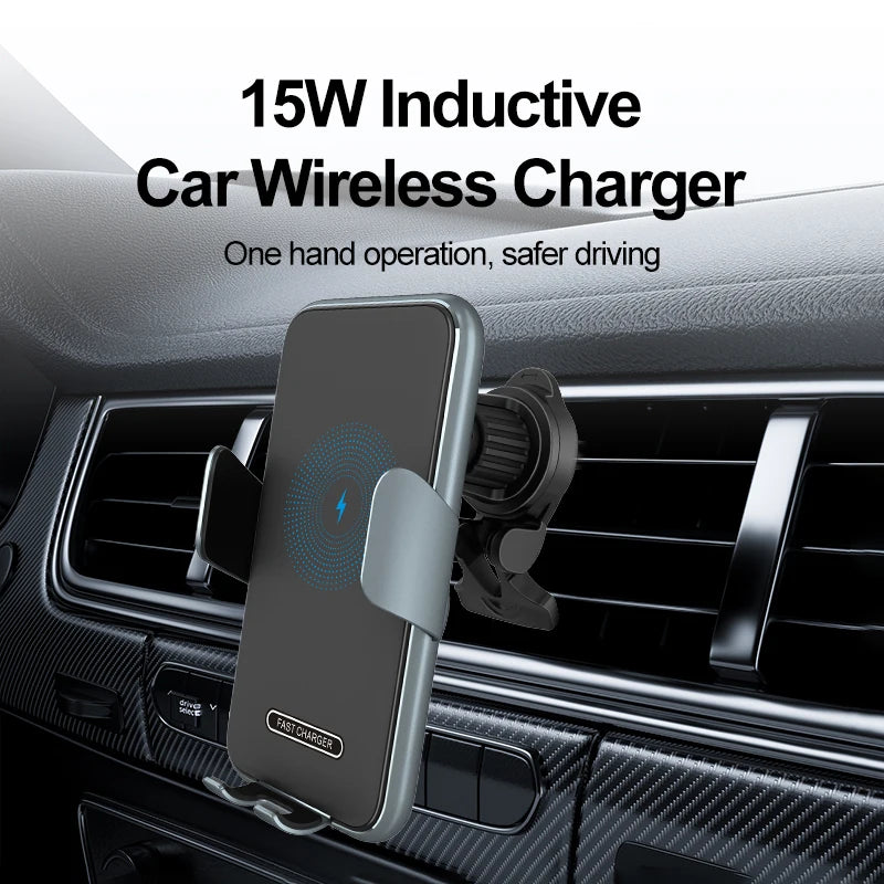 Support Auto Sans Fil avec Chargeur 15W (Wireless Car Charger Mount) - Noir