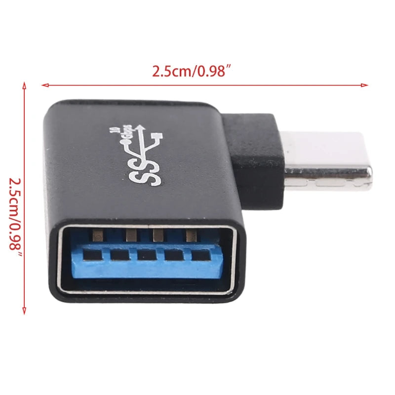 Adaptateur USB-C vers USB 3.0 Aluminium 90° - Convertisseur Type-C Mâle USB-A Femelle