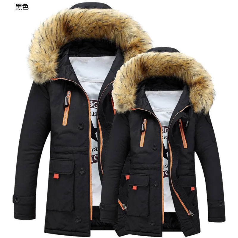 Parka Homme Hiver Coton Chaud - Capuche Fourrure Grande Taille 8XL