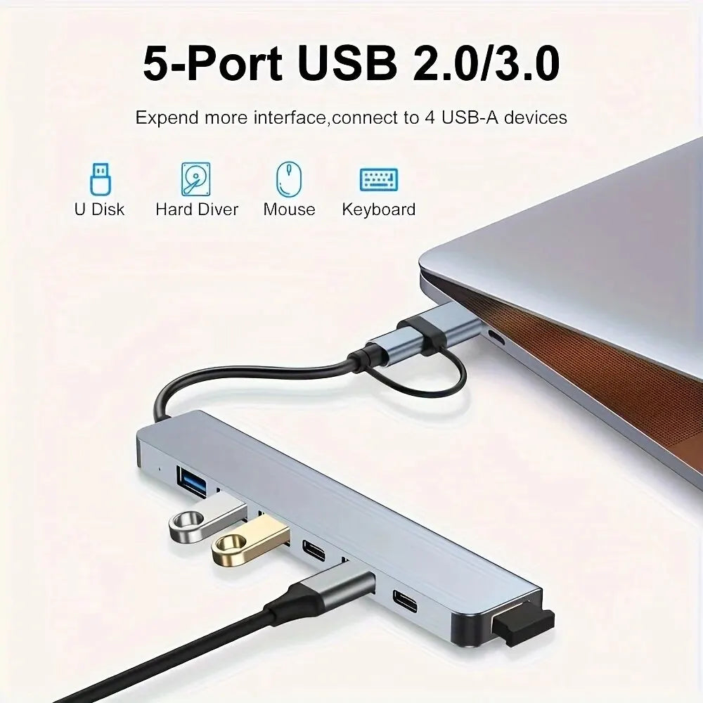 Hub USB 7 Ports Type A/C 3.0 2.0 - Concentrateur Multi Adaptateur Laptop PC