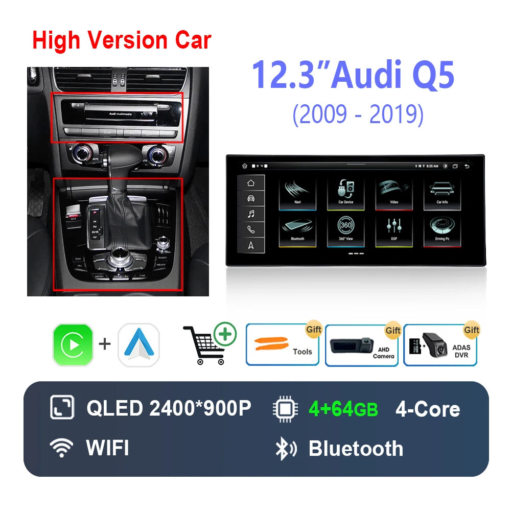 Radio Auto Android 14 Audi Q5 2009-2019 - QLED CarPlay GPS Navigation HD