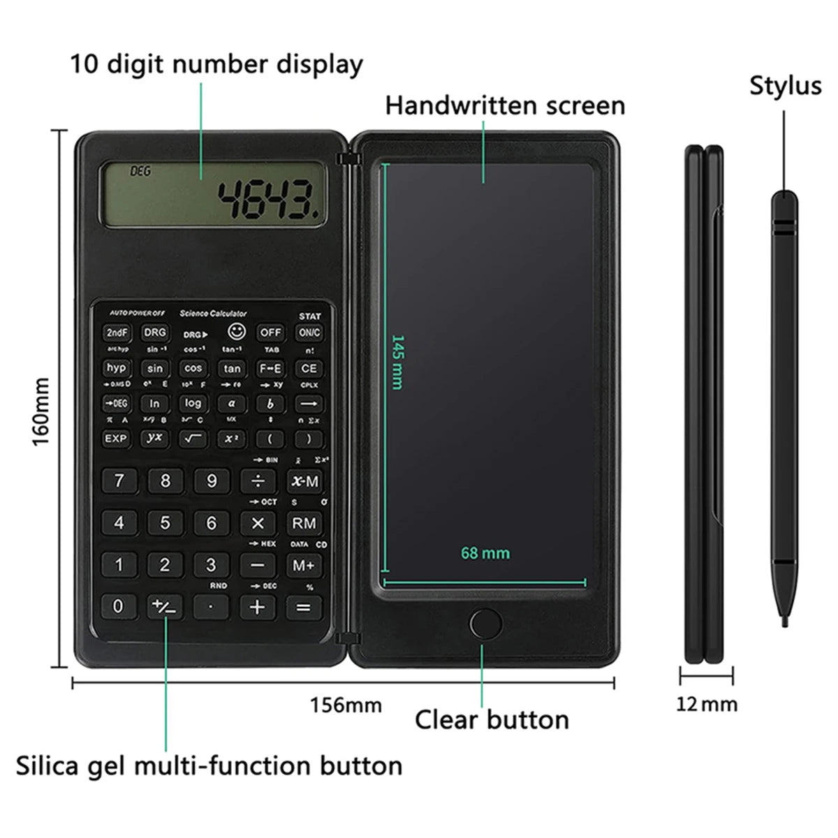 Calculatrice Scientifique 2-en-1 Pliable - Tablette Dessin 6" LCD Bureau