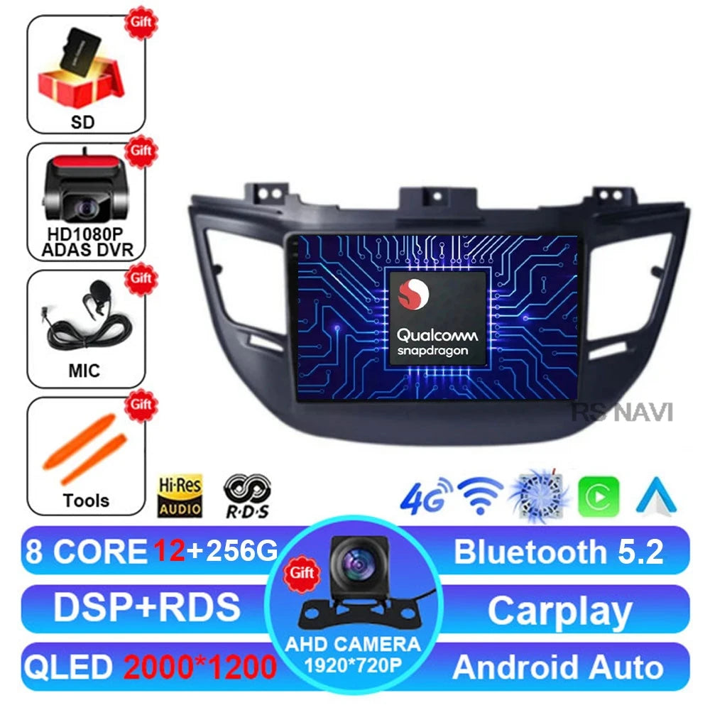 Radio Auto Android 15 Hyundai Tucson IX35 2015-2018 - QLED CarPlay DSP