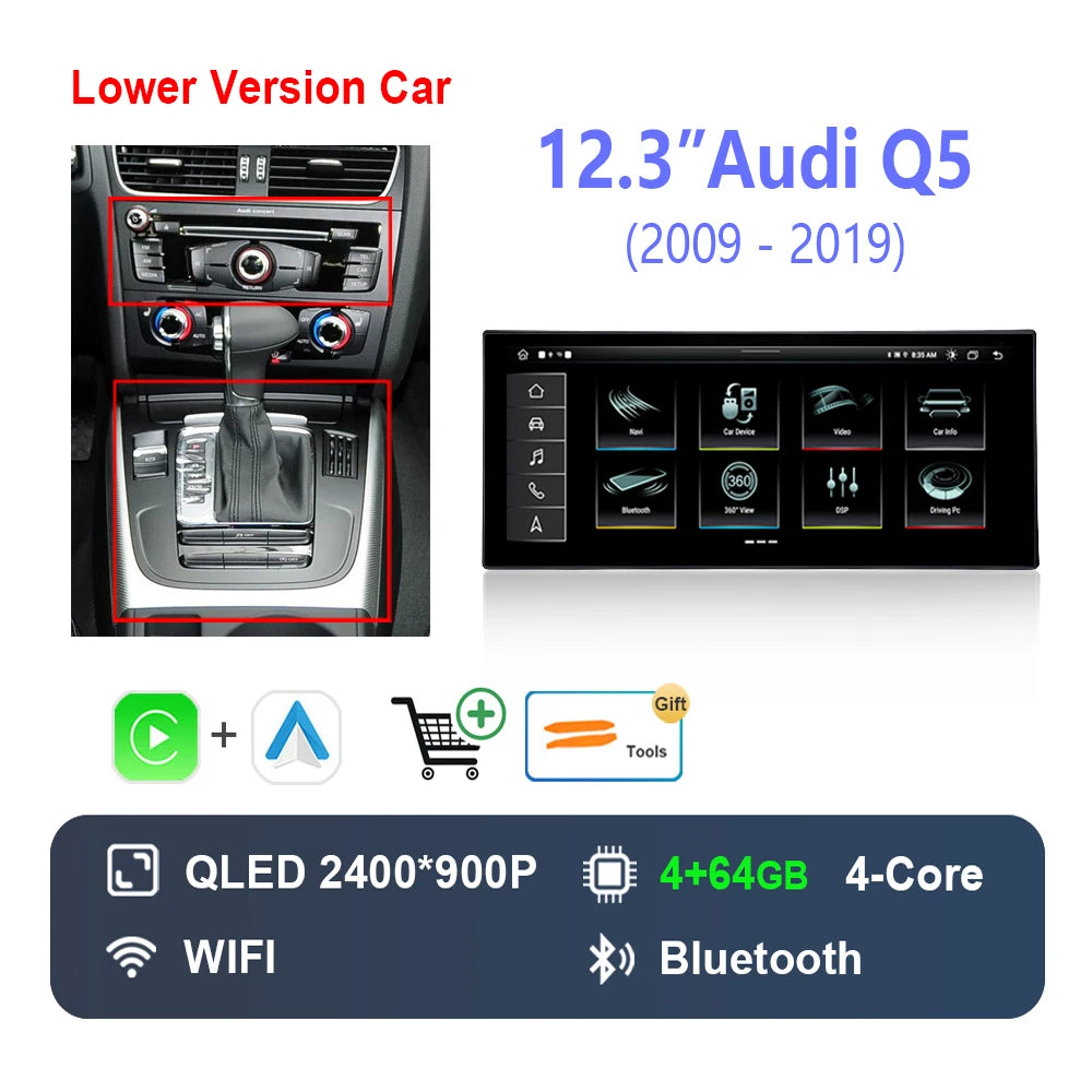 Radio Auto Android 14 Audi Q5 2009-2019 - QLED CarPlay GPS Navigation HD