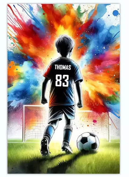 Poster Football Personnalisé Canvas - Nom Numéro Joueur Décoration Soccer