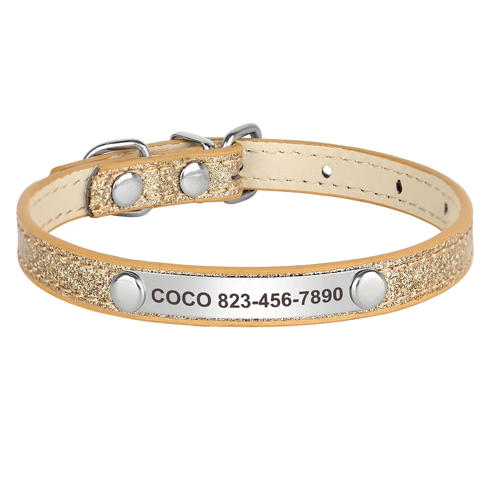 Collier Chat Personnalisé Cuir Gravure Gratuite - ID Chaton Chien Bling