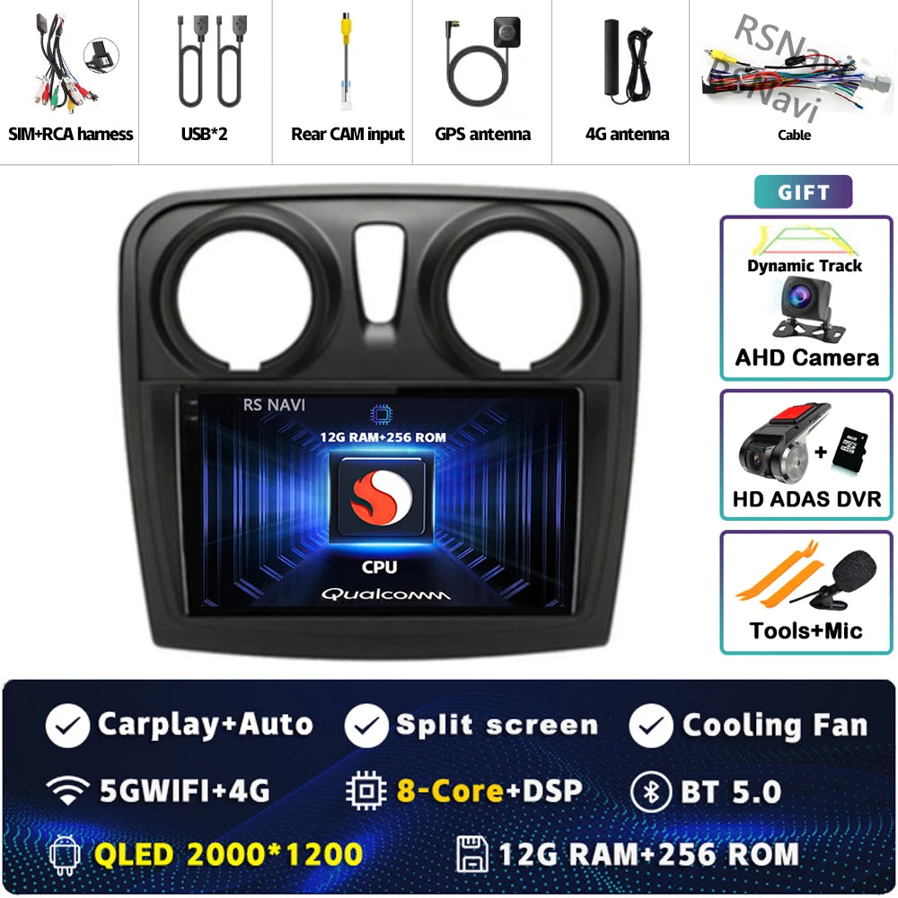 Radio Auto Android 15 Renault Sandero Logan 2 2014-2019 - 2K QLED CarPlay GPS