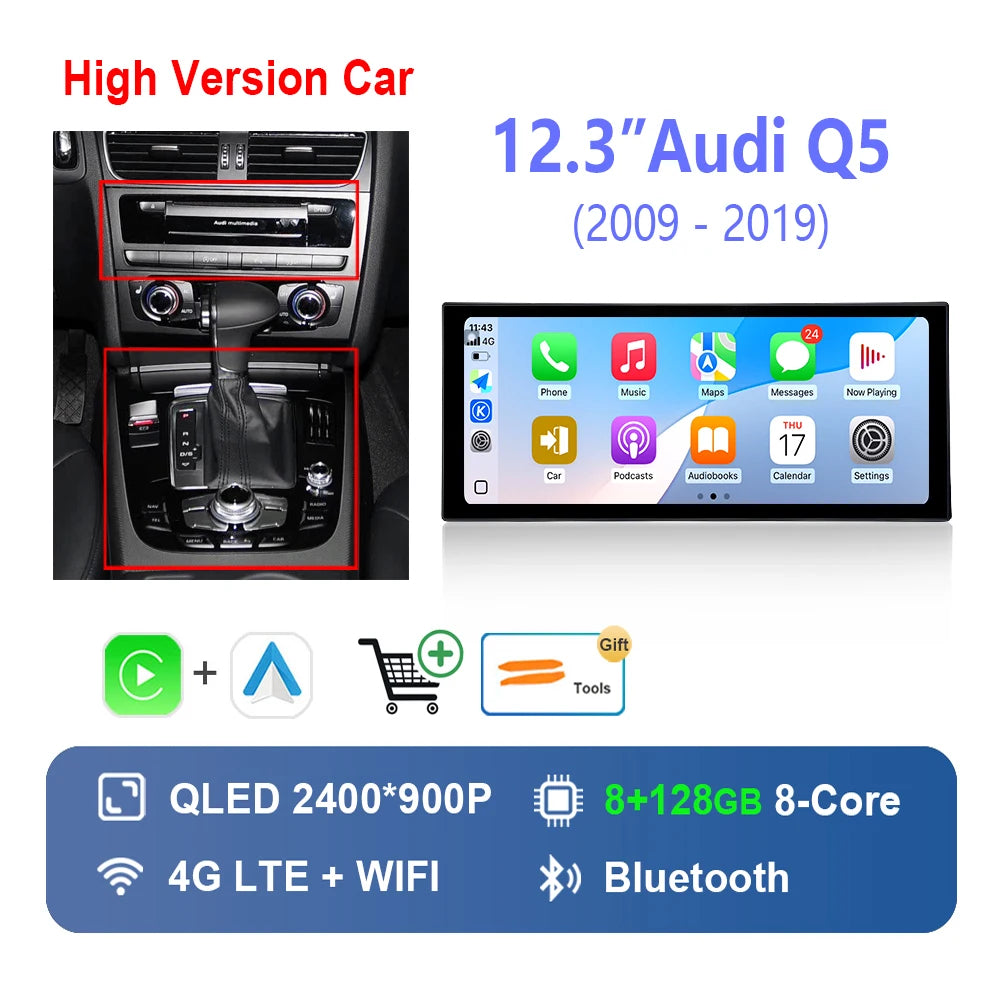Radio Auto Android 14 Audi Q5 2009-2019 - QLED CarPlay GPS Navigation HD