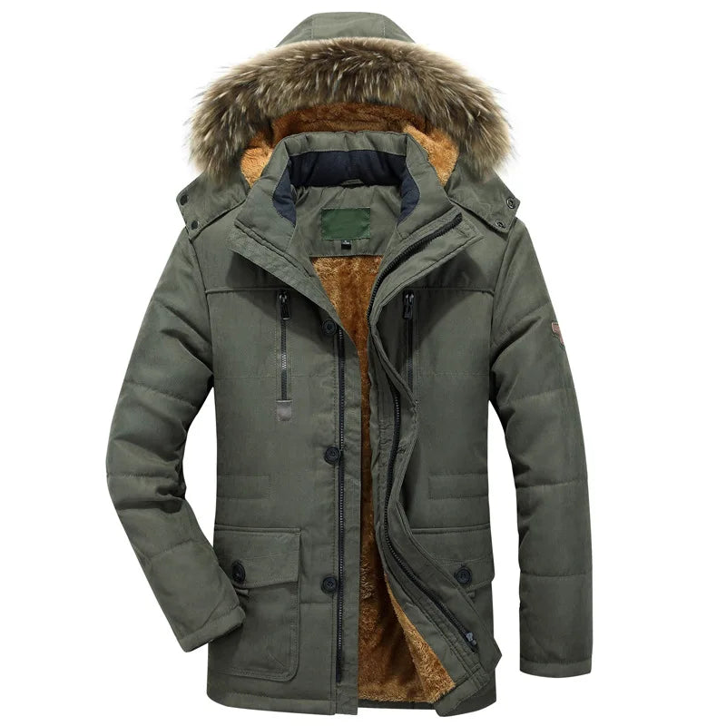 Parka Homme Hiver Vintage Polaire - Capuche Fermeture Éclair Poches