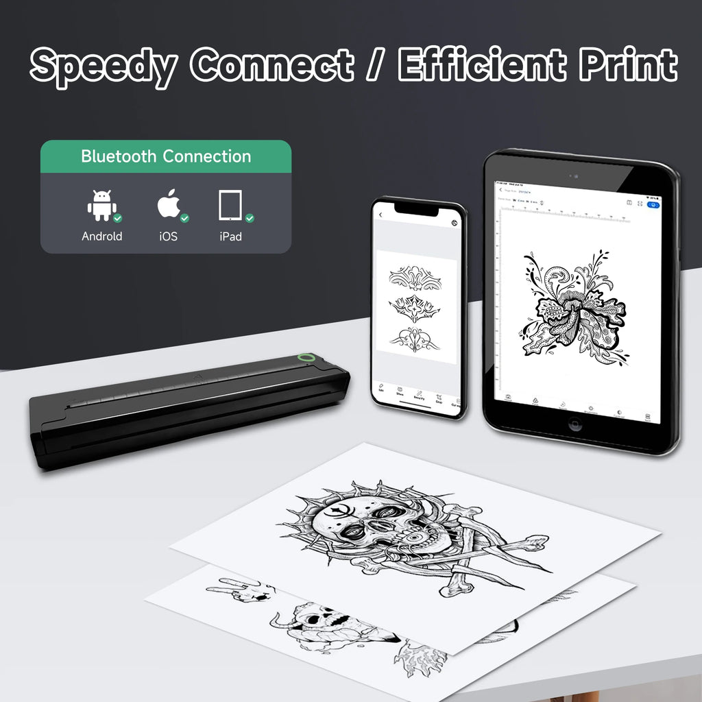 Imprimante Thermique A4 Portable Sans Encre Bluetooth - PDF Bureau Tatouage Mémo