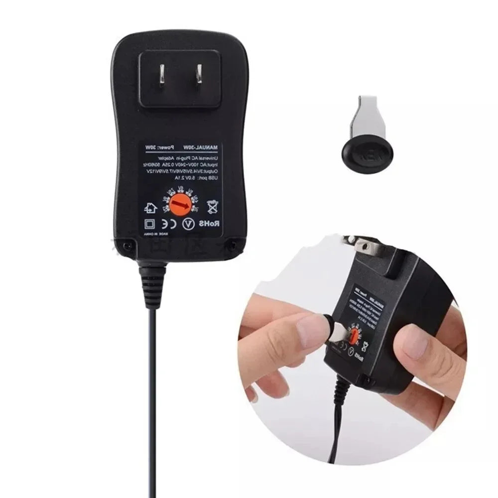 Adaptateur 30W Voltage Ajustable 3V-12V - Chargeur Universel USB 8 Embouts EU/US