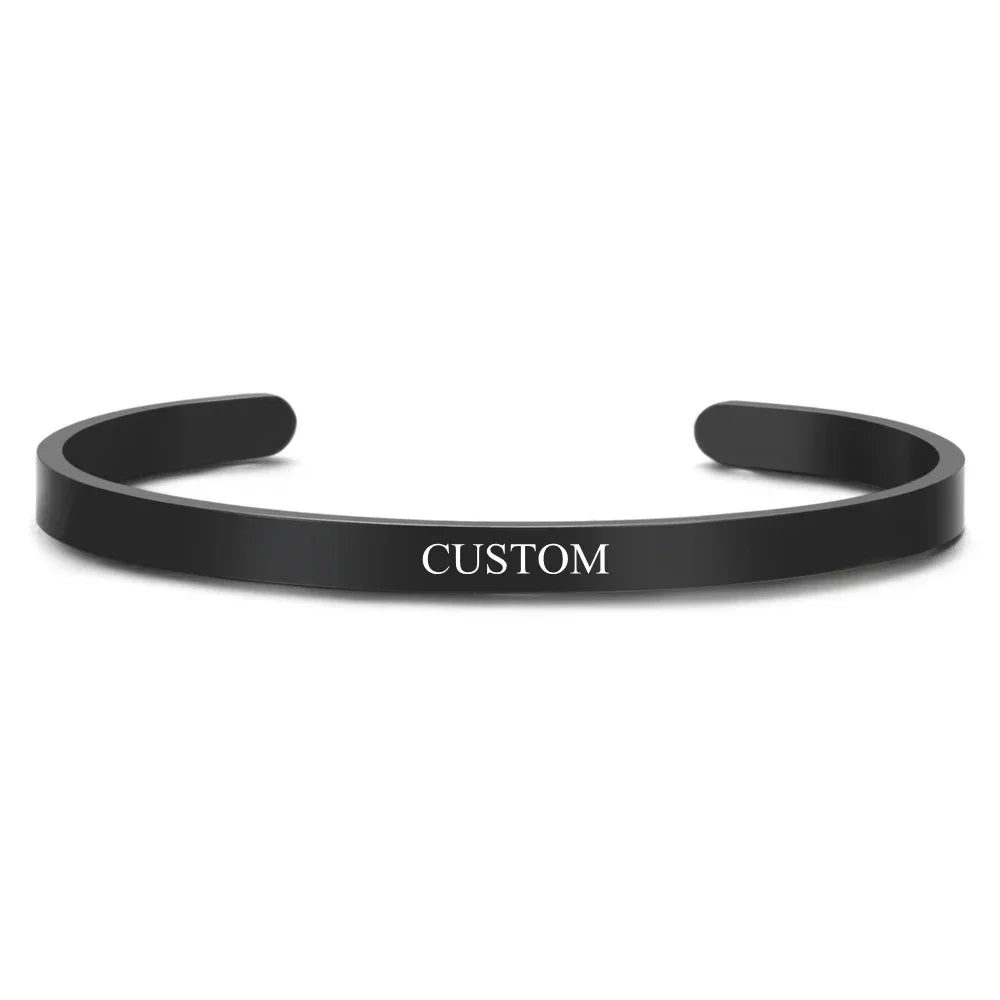 Bracelet Jonc Personnalisé Coordonnées Gravure Nom - Acier Inoxydable Cadeau