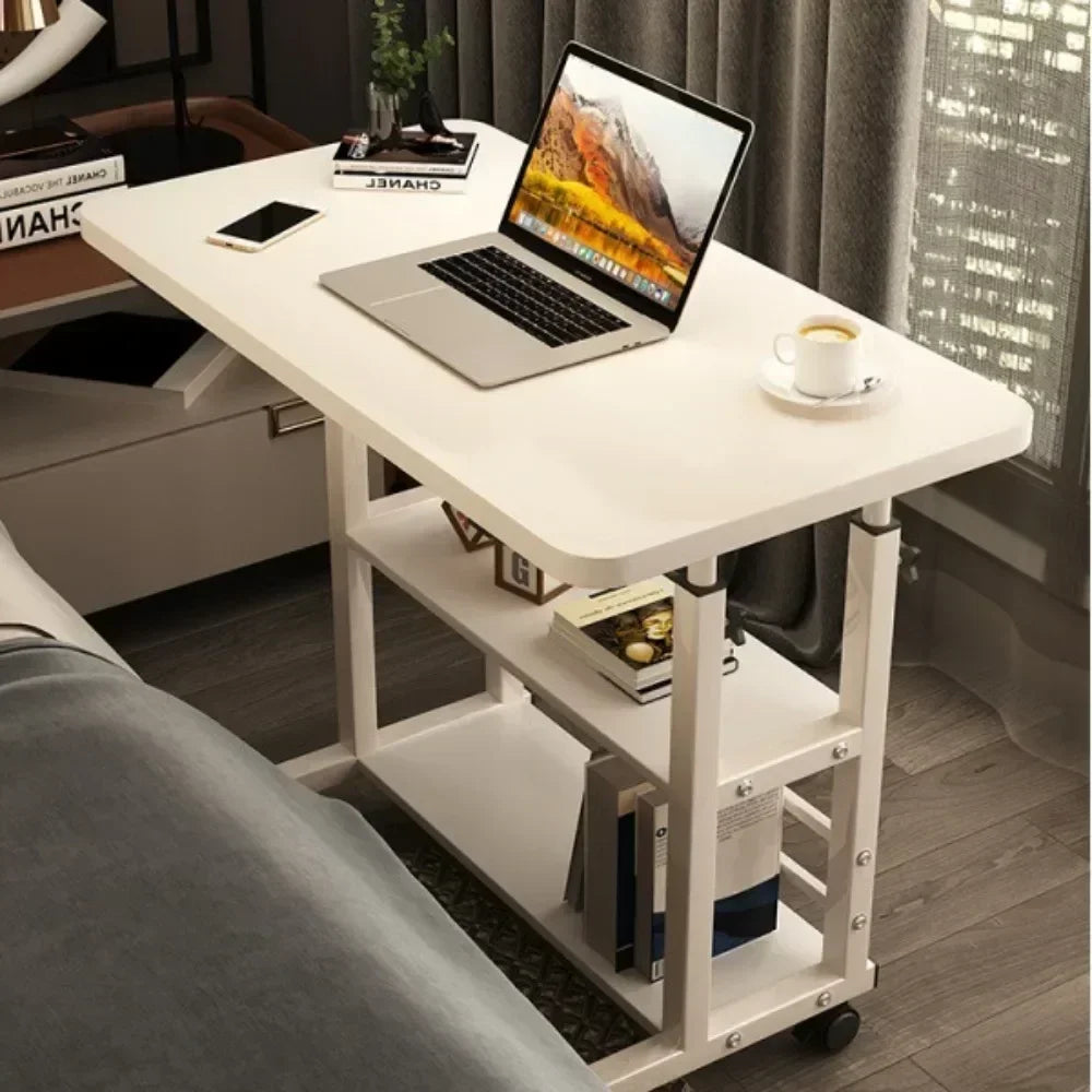 Bureau Laptop Ajustable Roulettes Mobile - Table Chevet Ordinateur Levage Portable