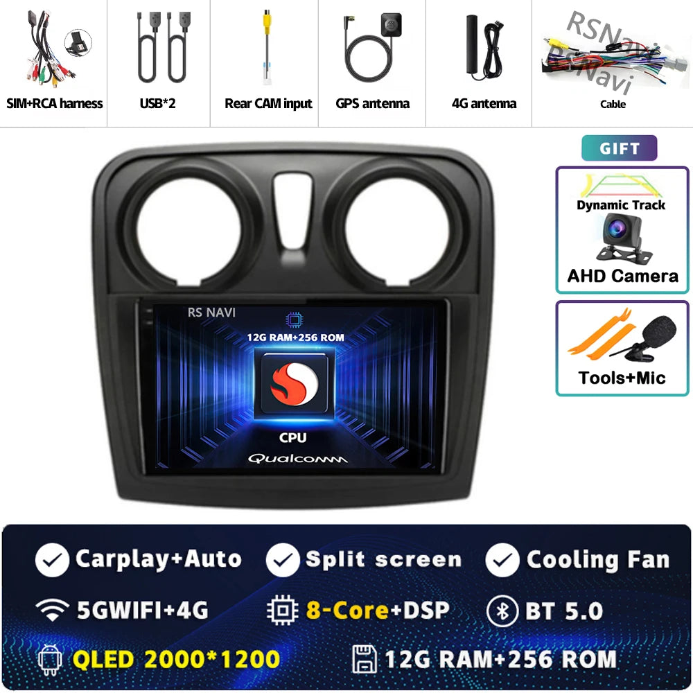 Radio Auto Android 15 Renault Sandero Logan 2 2014-2019 - 2K QLED CarPlay GPS