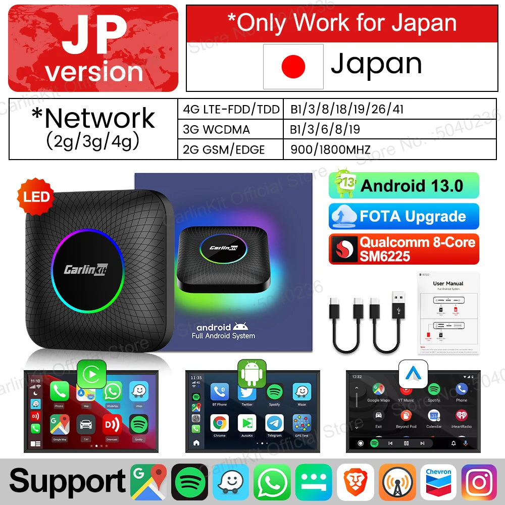 CarlinKit CarPlay AI Box Android 13 - Qualcomm SM6225 Wireless Netflix YouTube