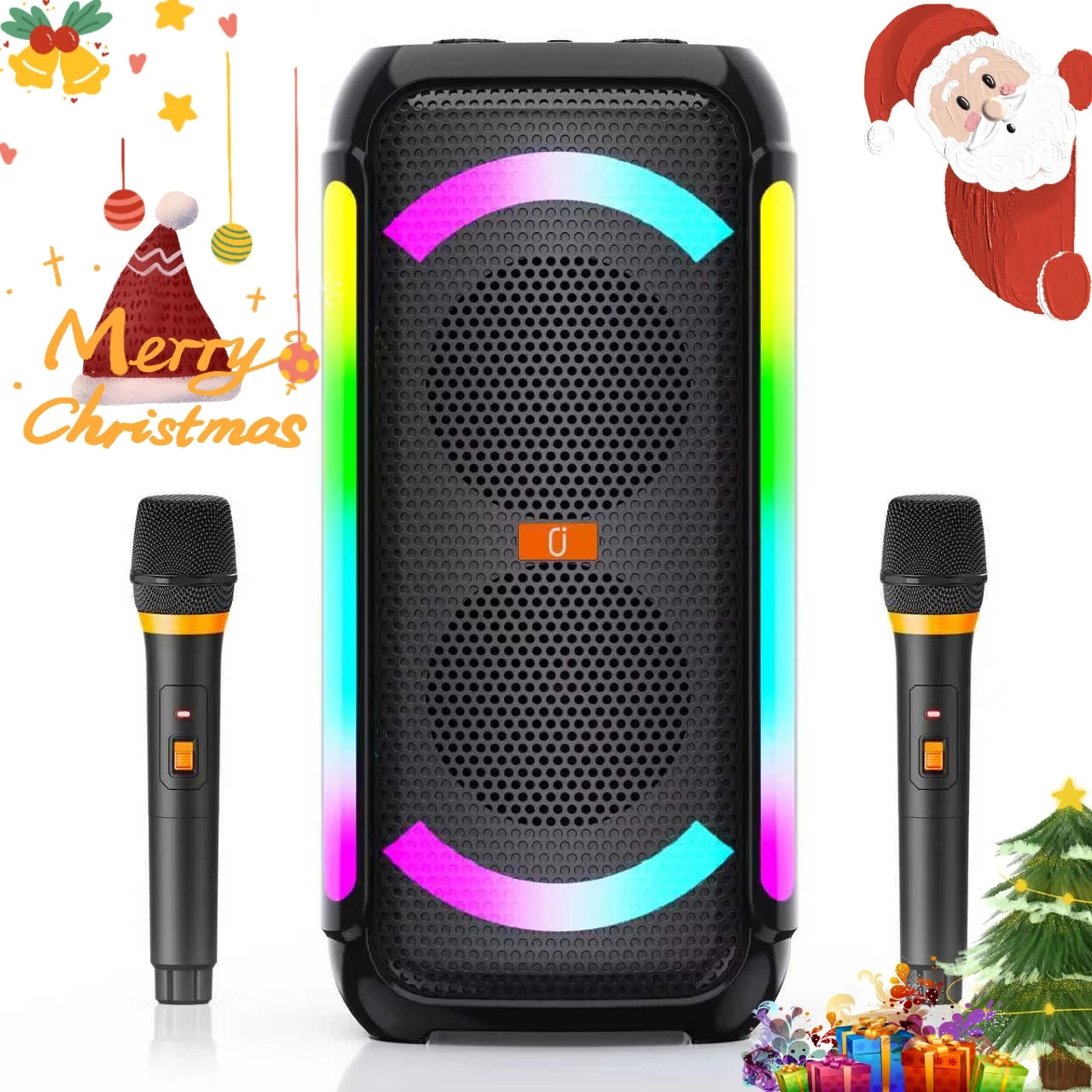 Haut-Parleur Karaoke 2 Micros Sans Fil - Lumières DJ Basses Puissantes