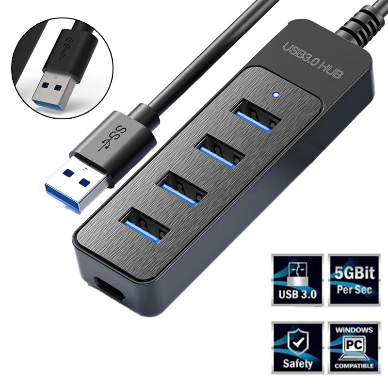 Hub USB 3.0 4 Ports avec USB-C Charge Rapide - Splitter Multifonction Laptop PC