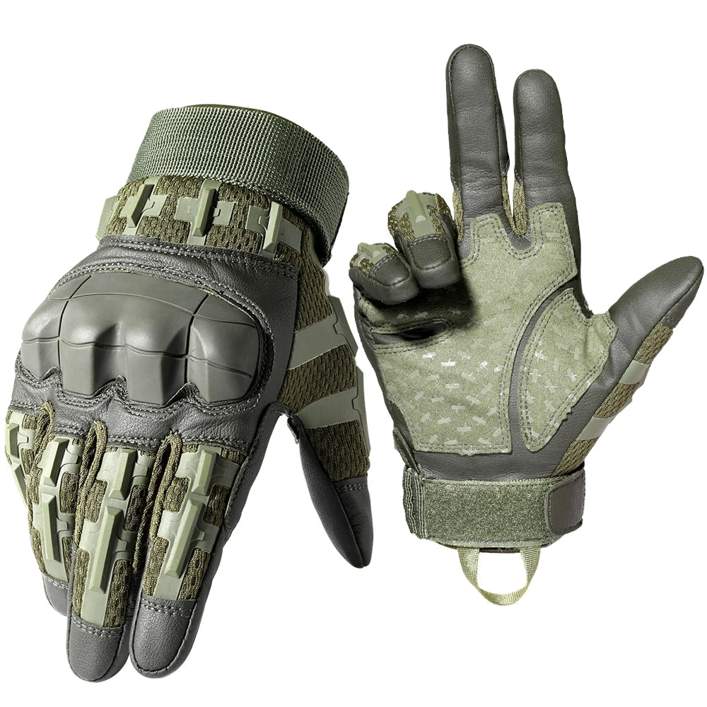 Gants Tactiques Cuir PU Tactile Doigt Complet - Combat Chasse Airsoft Vélo