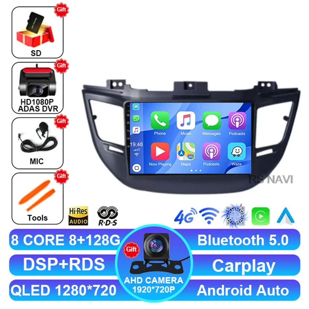 Radio Auto Android 15 Hyundai Tucson IX35 2015-2018 - QLED CarPlay DSP