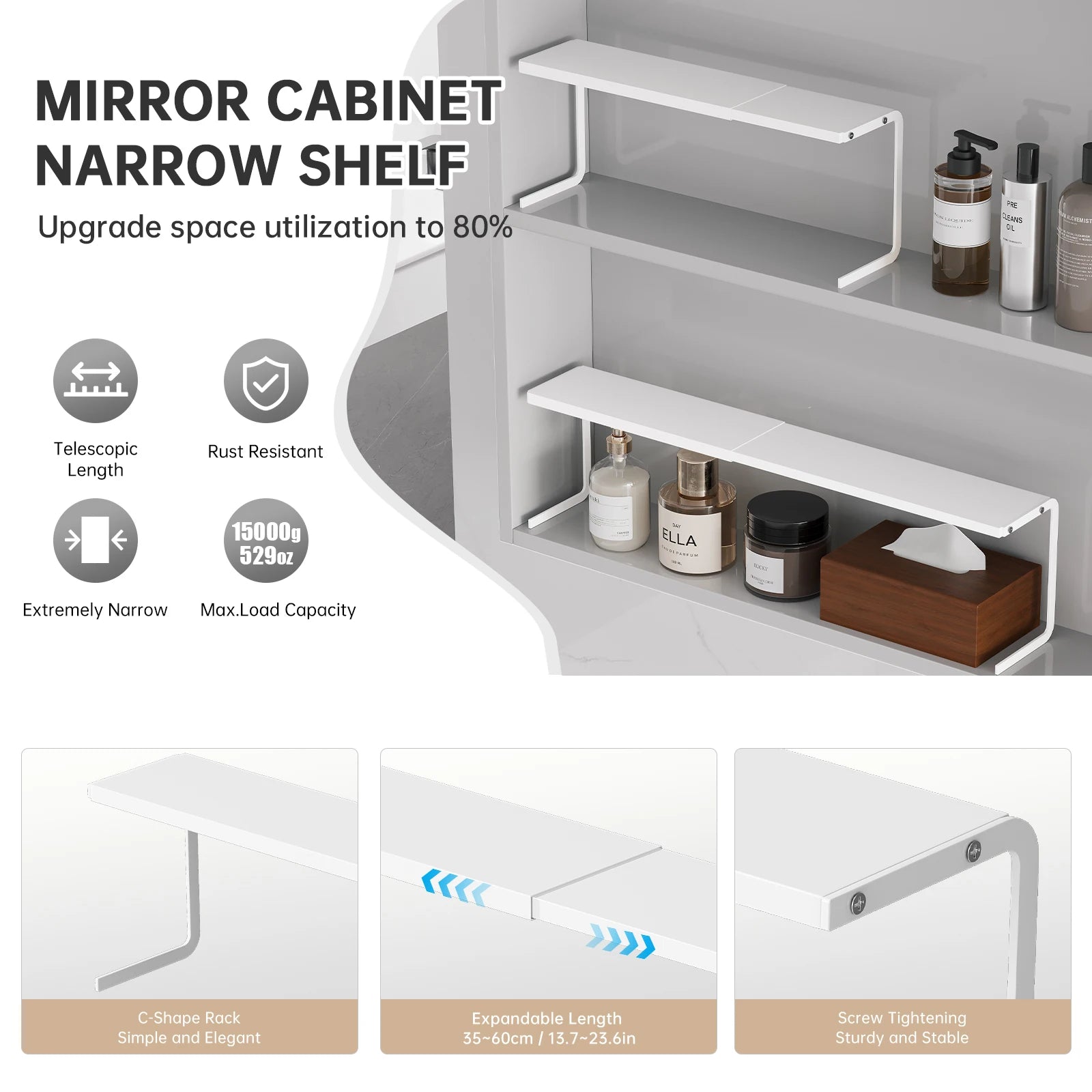 Rangement Miroir Salle de Bain Suspendu - Panier Organisateur Cosmétiques