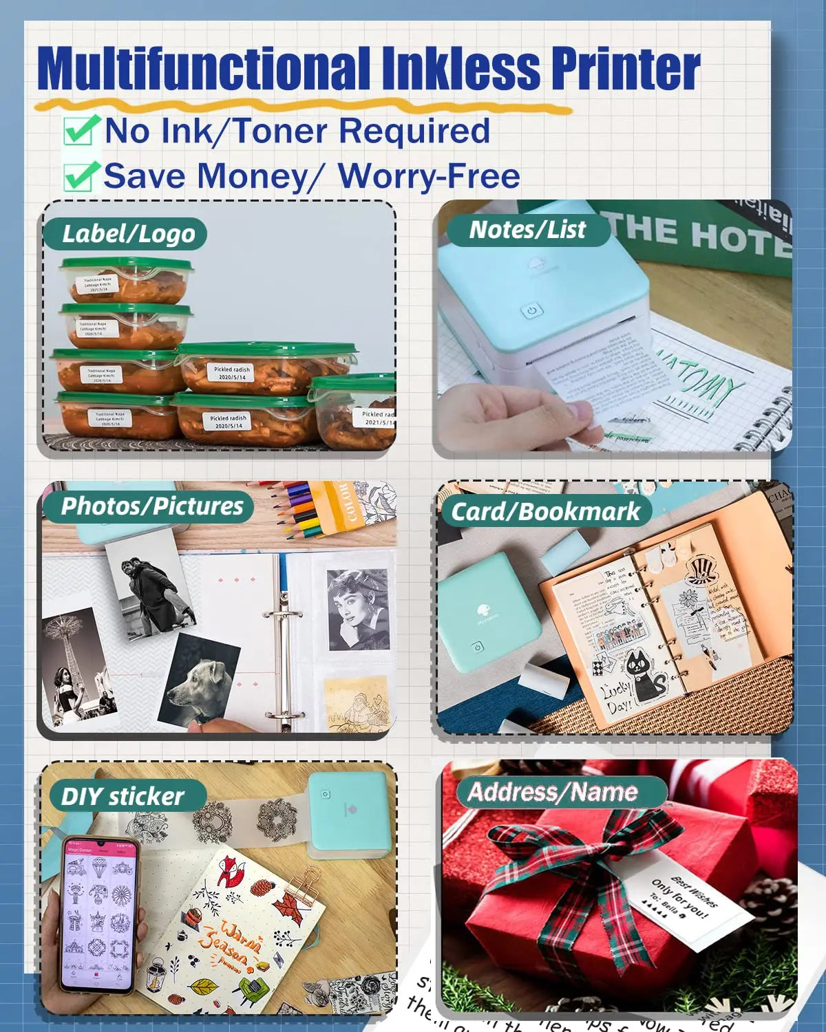 Imprimante Thermique Phomemo M02Pro Mini Portable Sans Fil 300dpi - Étiquettes 15-53mm