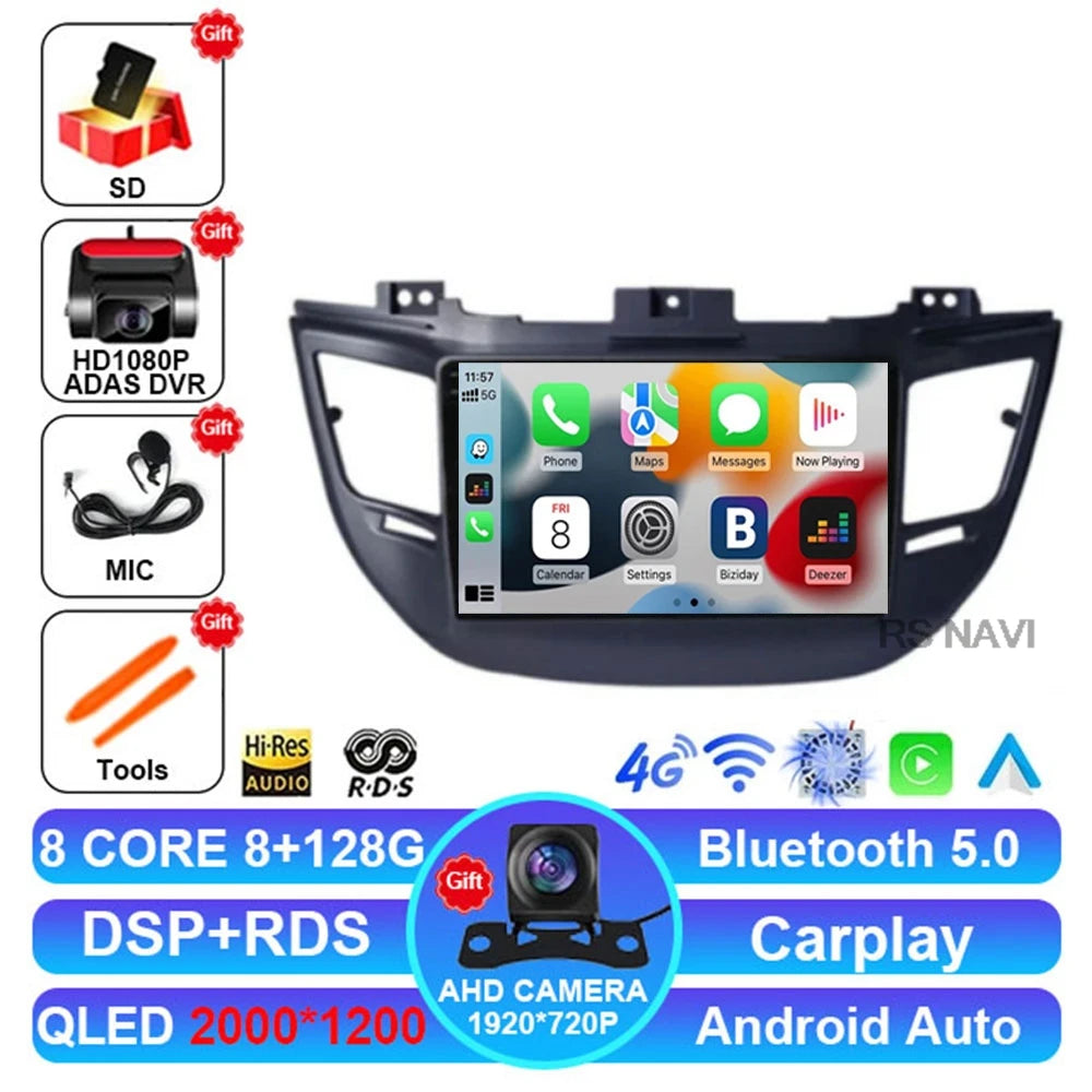 Radio Auto Android 15 Hyundai Tucson IX35 2015-2018 - QLED CarPlay DSP