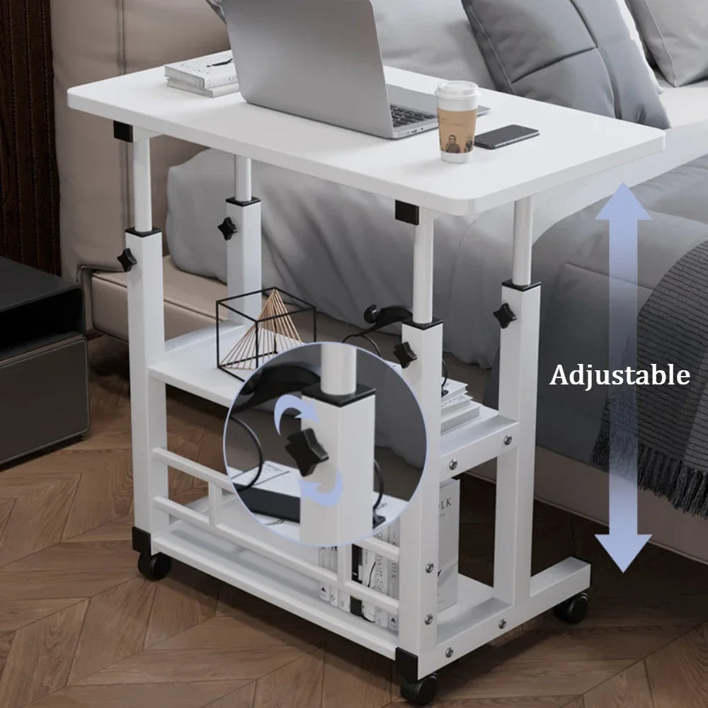 Bureau Laptop Ajustable Roulettes Mobile - Table Chevet Ordinateur Levage Portable