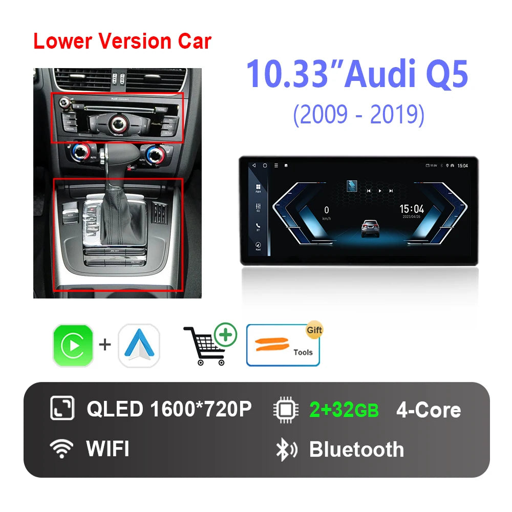 Radio Auto Android 14 Audi Q5 2009-2019 - QLED CarPlay GPS Navigation HD