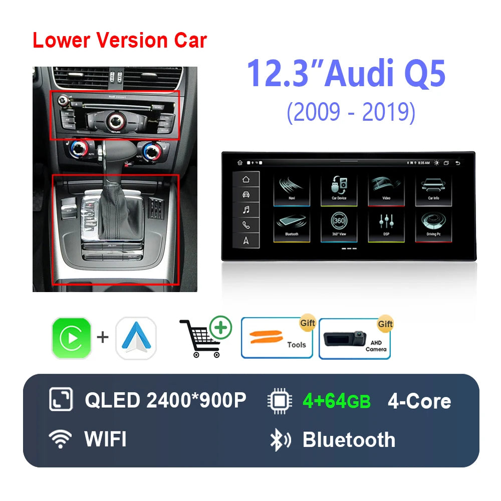 Radio Auto Android 14 Audi Q5 2009-2019 - QLED CarPlay GPS Navigation HD