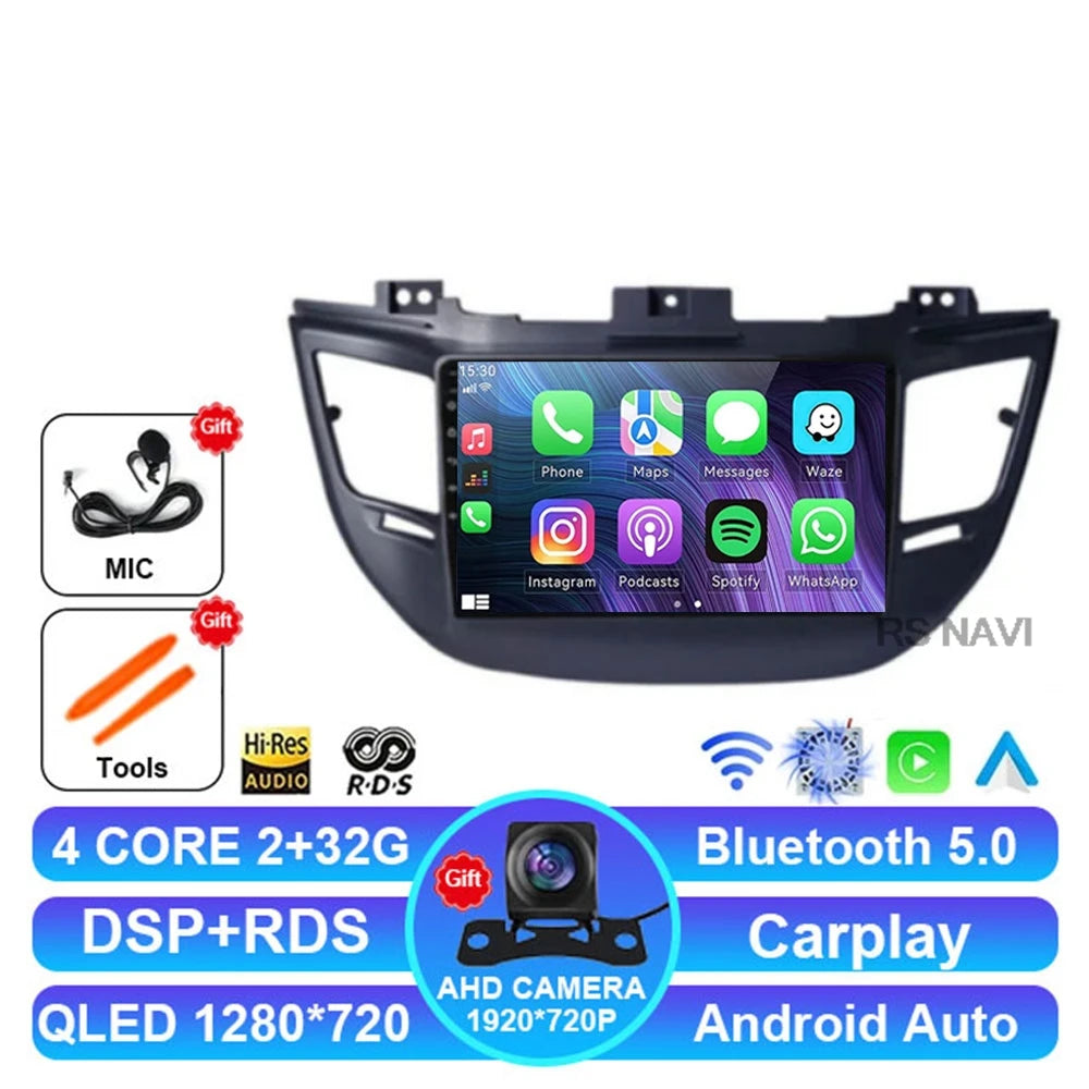 Radio Auto Android 15 Hyundai Tucson IX35 2015-2018 - QLED CarPlay DSP
