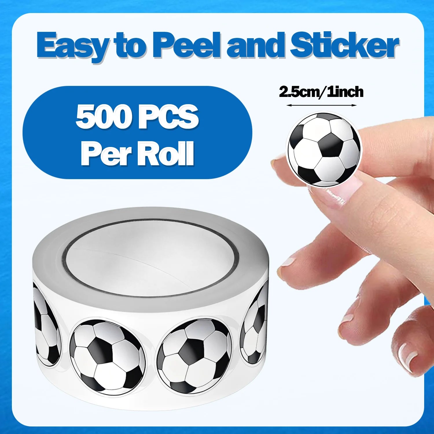 Stickers Football Colorés 500pcs/Rouleau 2.5cm - 16 Designs DIY Emballage