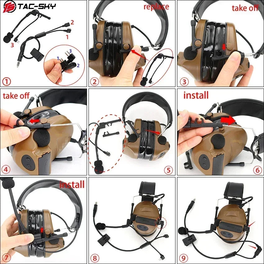 Ensemble Casque Tactique Extérieur avec Câble Y et Microphone /TAC-SKY outdoor hunting tactical headset Y cable set adaptator