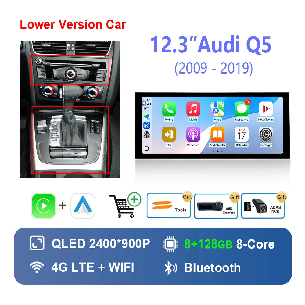 Radio Auto Android 14 Audi Q5 2009-2019 - QLED CarPlay GPS Navigation HD