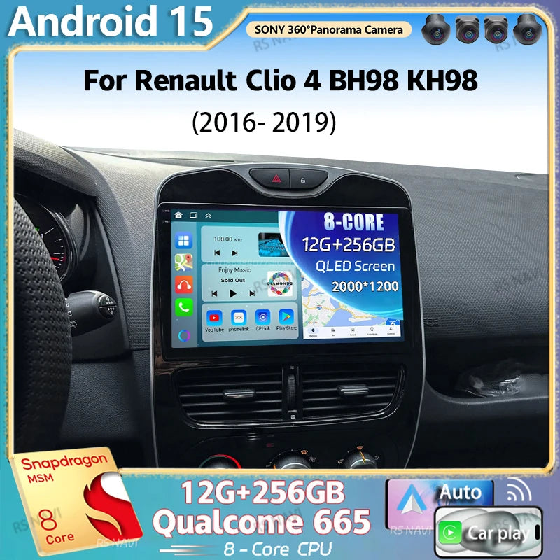 Radio Auto Android 15 Renault Clio 4 BH98 KH98 2016-2019 - 2K QLED CarPlay GPS