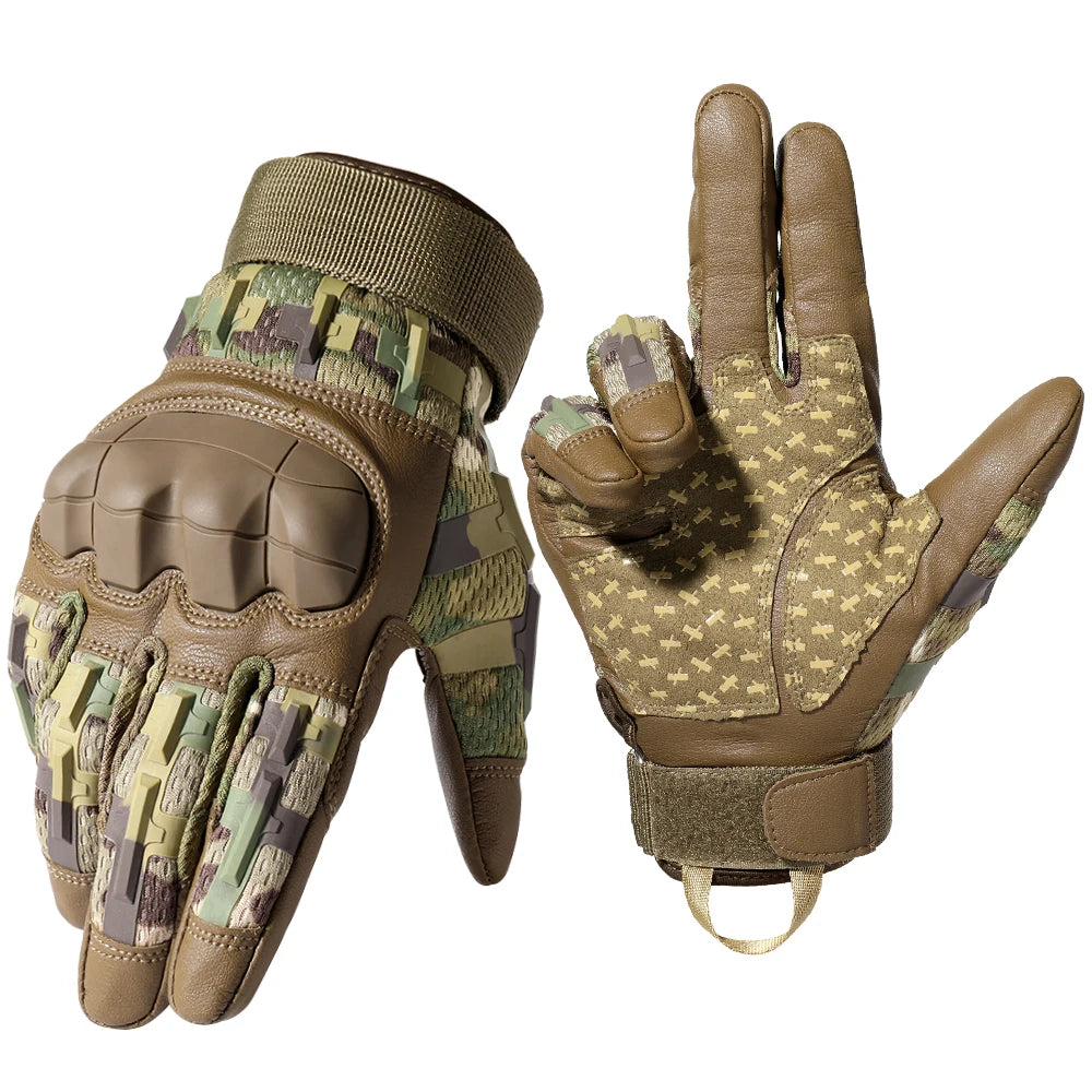 Gants Tactiques Cuir PU Tactile Doigt Complet - Combat Chasse Airsoft Vélo