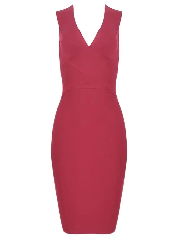 Robe Bandage Rouge Vin Col V"