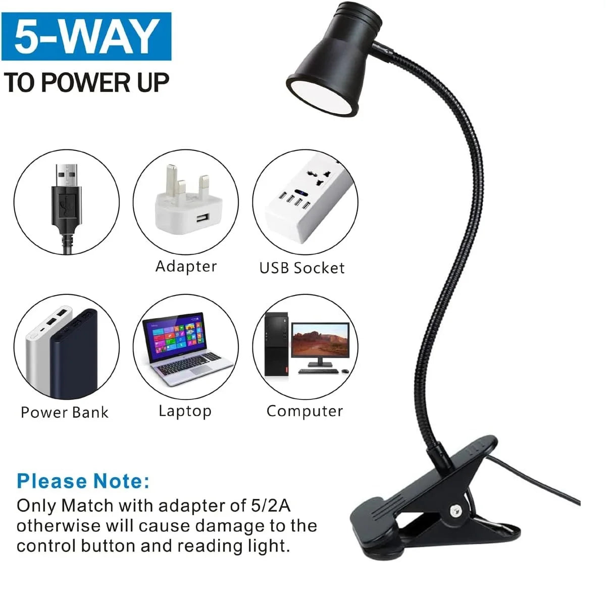 Lampe Bureau LED Clip Lecture Luminosité Ajustable - Flexible Étude Nuit