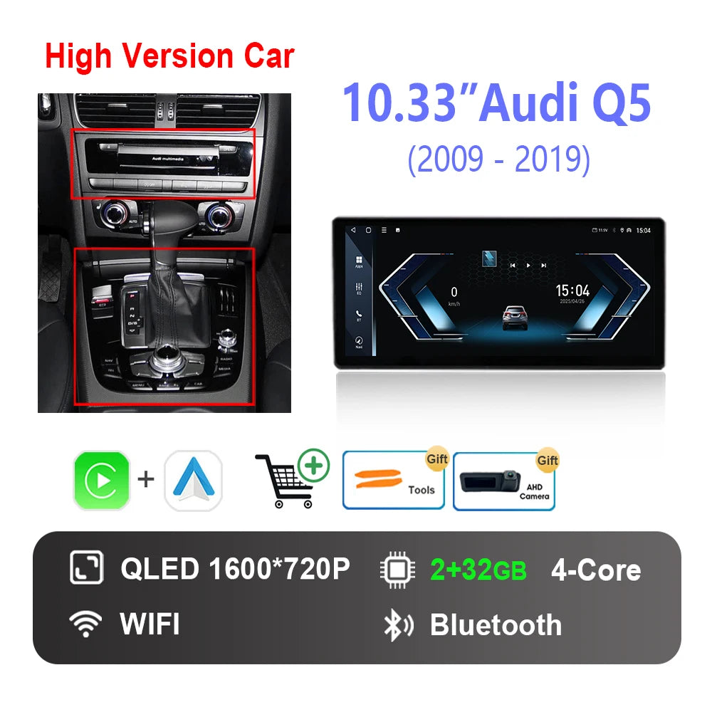 Radio Auto Android 14 Audi Q5 2009-2019 - QLED CarPlay GPS Navigation HD
